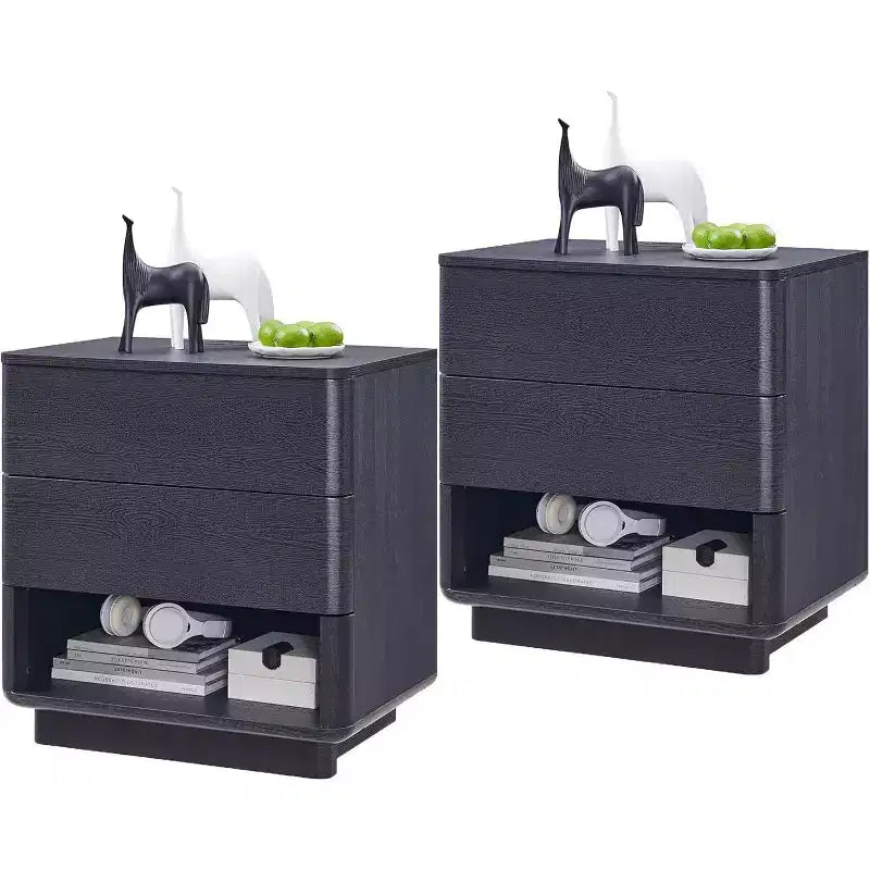 BALHAM TRADE-Modern Bedside Table Set of 2 with USB Charging Station 2 Drawers Push to Open Design