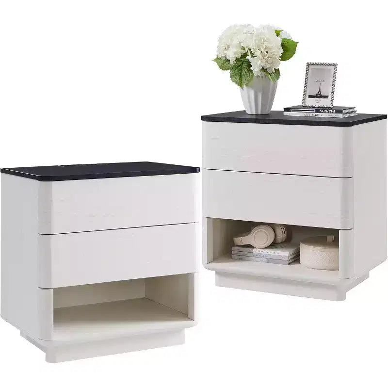 Table de chevet moderne avec station de charge USB et 2 tiroirs