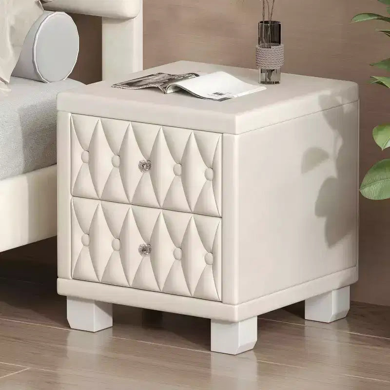 Table de chevet en velours avec 2 tiroirs, poignée en cristal, rangement, table de chevet avec capitonnage