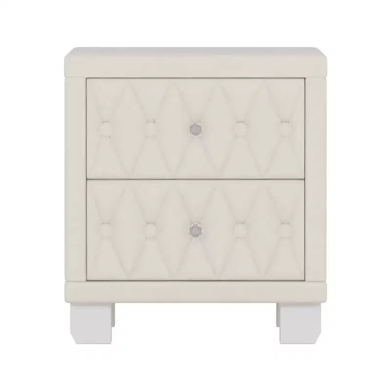 Table de chevet en velours avec 2 tiroirs, poignée en cristal, rangement, table de chevet avec capitonnage