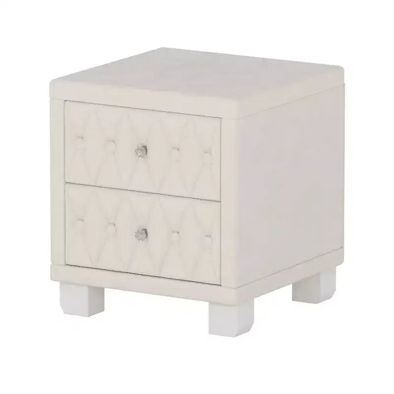 Table de chevet en velours avec 2 tiroirs, poignée en cristal, rangement, table de chevet avec capitonnage