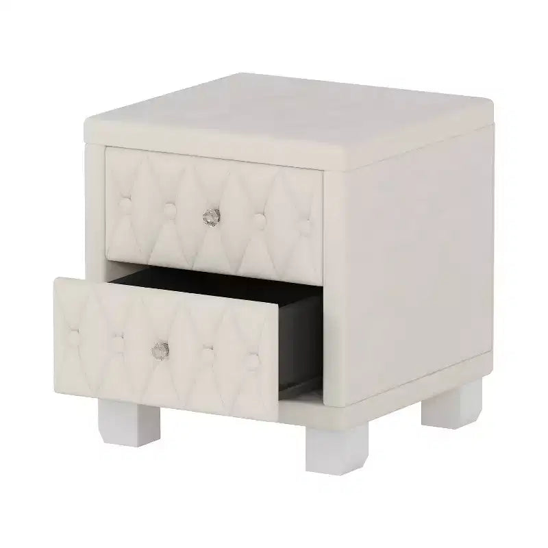 Table de chevet en velours avec 2 tiroirs, poignée en cristal, rangement, table de chevet avec capitonnage