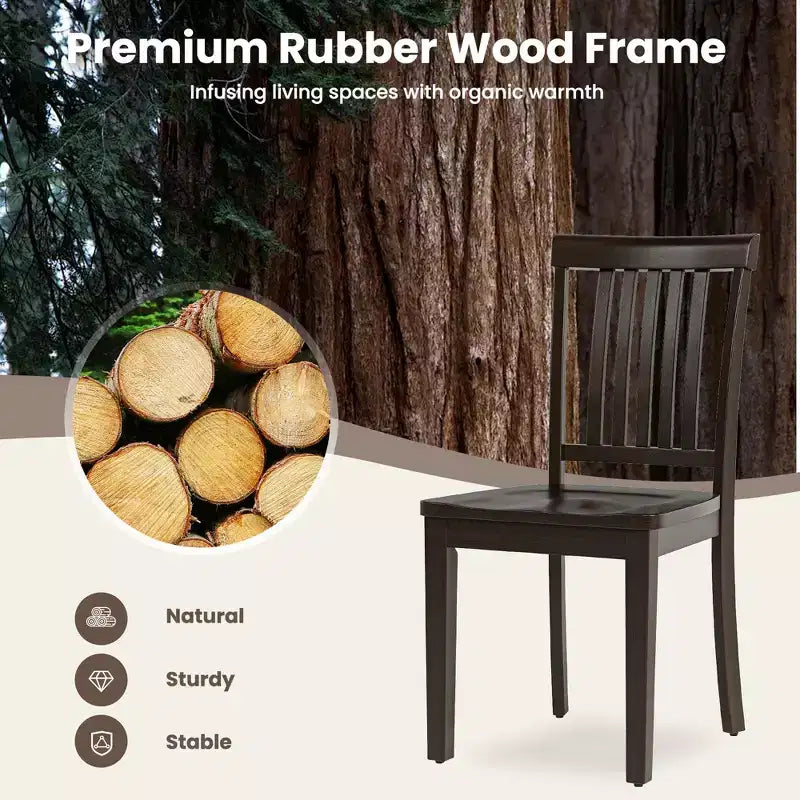Chaise de salle à manger en bois massif, style ferme moderne, dossier à lattes