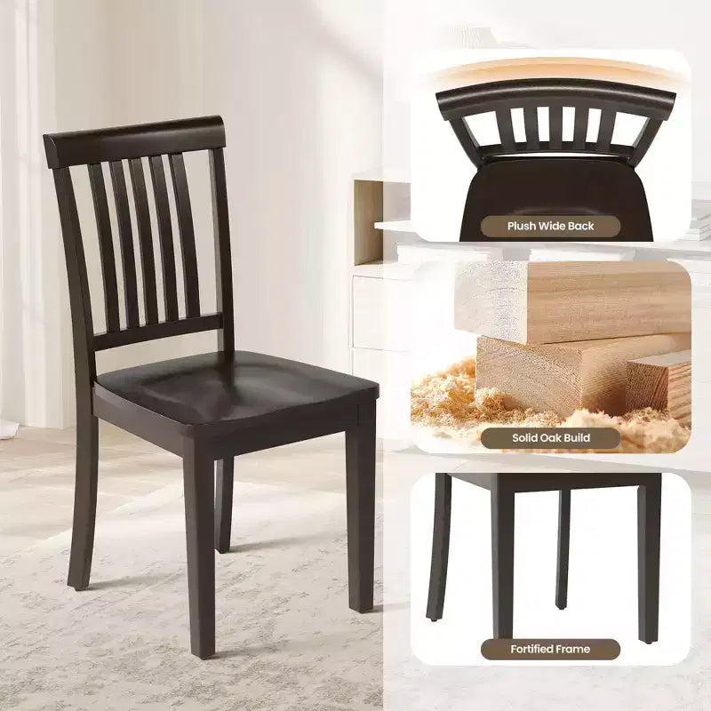 Chaise de salle à manger en bois massif, style ferme moderne, dossier à lattes