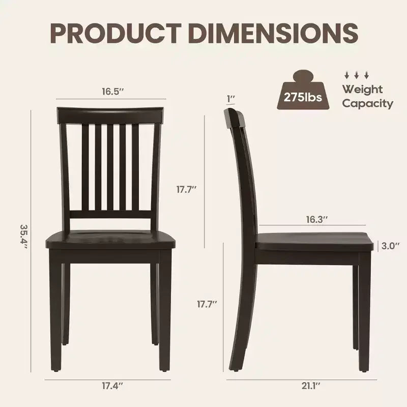 Chaise de salle à manger en bois massif, style ferme moderne, dossier à lattes