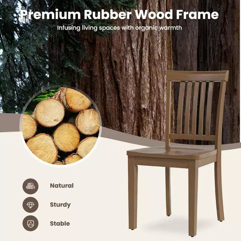 Chaise de salle à manger en bois massif, style ferme moderne, dossier à lattes