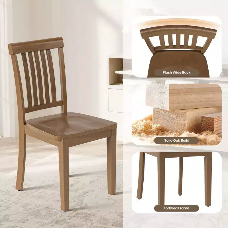 Chaise de salle à manger en bois massif, style ferme moderne, dossier à lattes