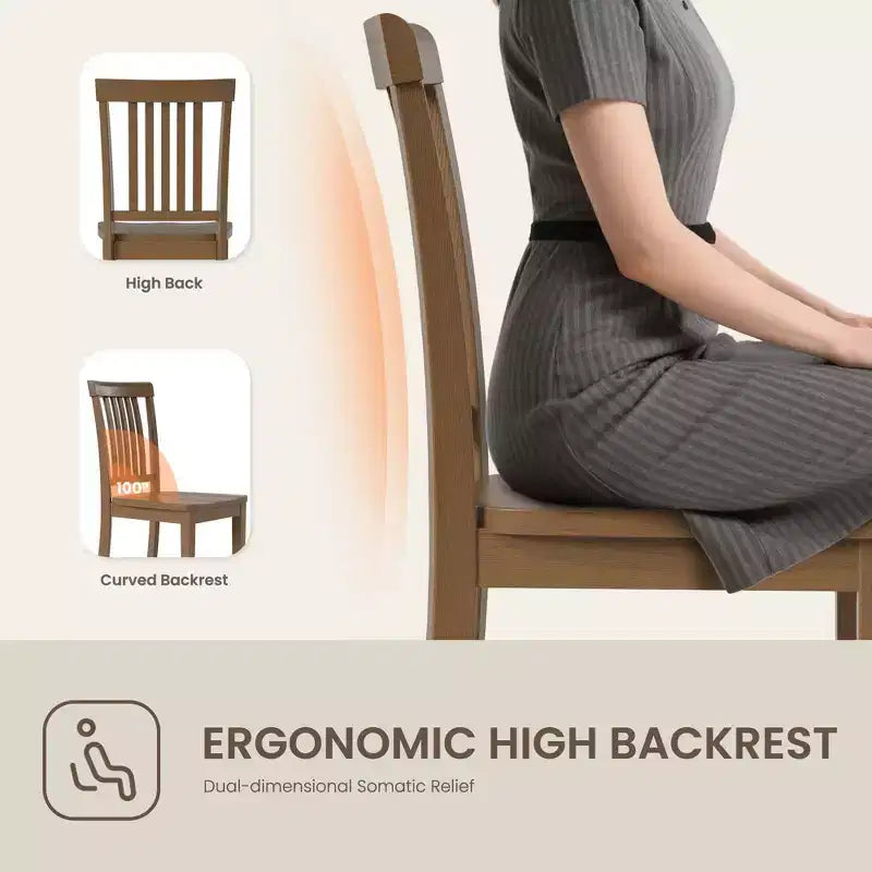 Chaise de salle à manger en bois massif, style ferme moderne, dossier à lattes