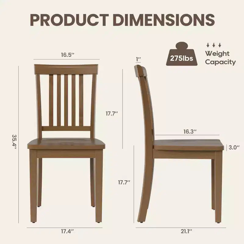 Chaise de salle à manger en bois massif, style ferme moderne, dossier à lattes