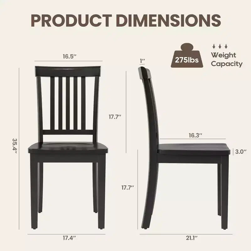 Chaise de salle à manger en bois massif, style ferme moderne, dossier à lattes