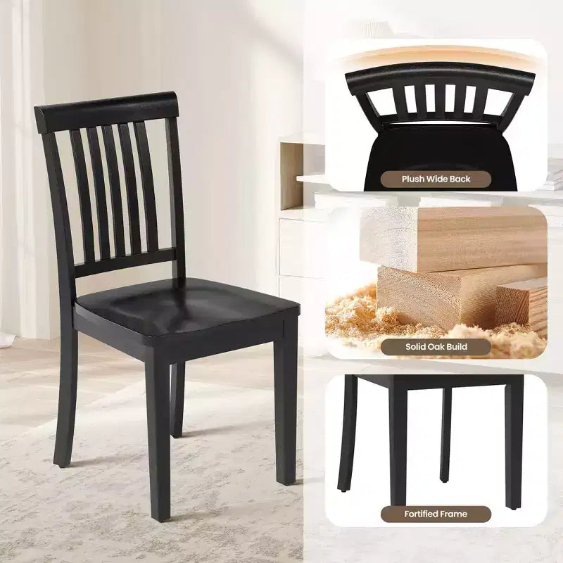 Chaise de salle à manger en bois massif, style ferme moderne, dossier à lattes