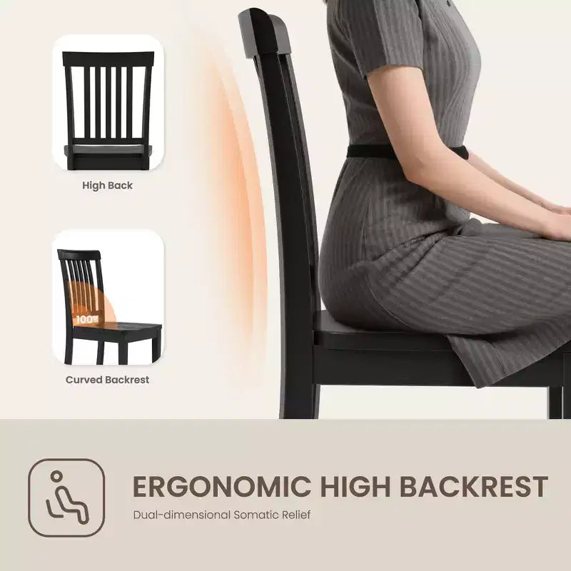 Chaise de salle à manger en bois massif, style ferme moderne, dossier à lattes