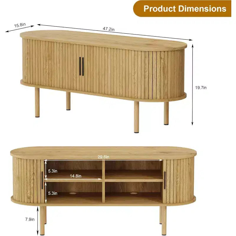 Meuble TV, console média avec portes coulissantes et rangement, meuble de divertissement moderne en bois