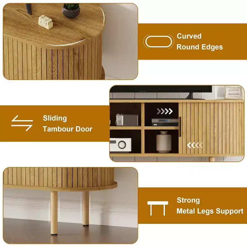Meuble TV, console média avec portes coulissantes et rangement, meuble de divertissement moderne en bois