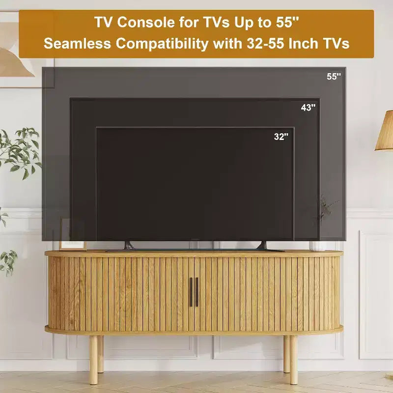 Meuble TV, console média avec portes coulissantes et rangement, meuble de divertissement moderne en bois