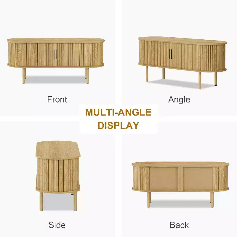 Meuble TV, console média avec portes coulissantes et rangement, meuble de divertissement moderne en bois