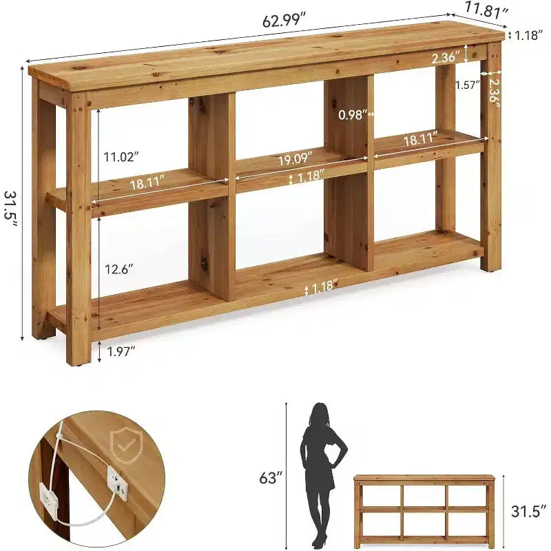 Console en bois massif, table de canapé longue de ferme à 3 niveaux