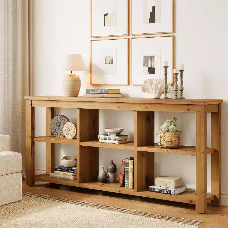 Console en bois massif, table de canapé longue de ferme à 3 niveaux
