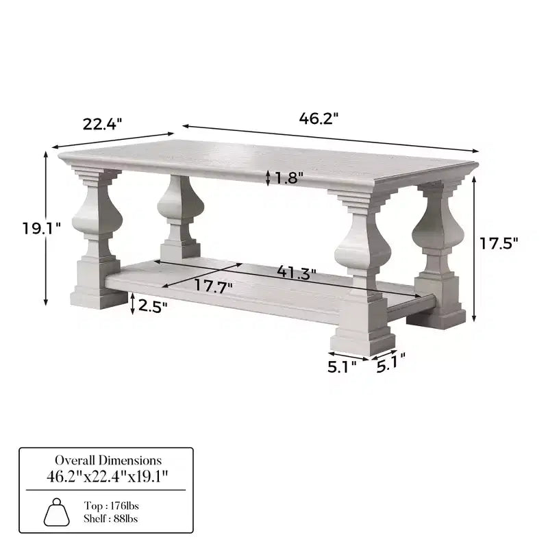 Table basse de ferme en bois massif avec étagère de rangement à deux niveaux
