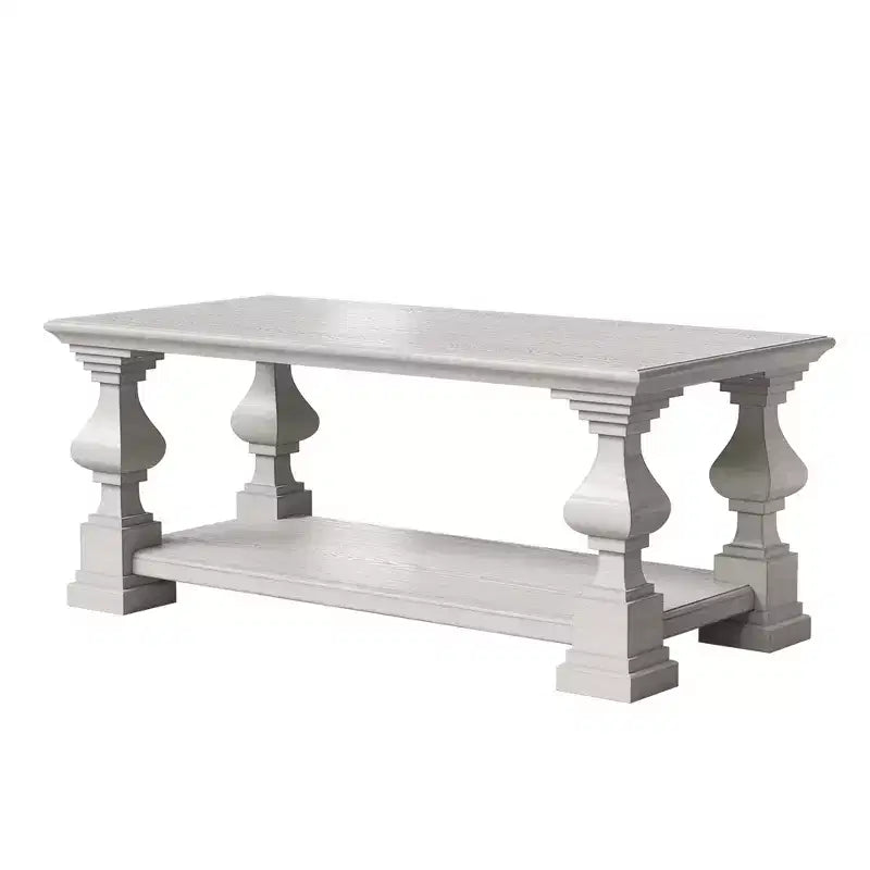 Table basse de ferme en bois massif avec étagère de rangement à deux niveaux