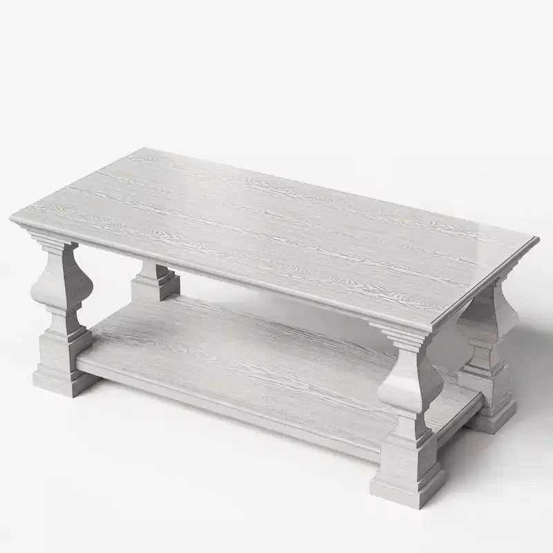 Table basse de ferme en bois massif avec étagère de rangement à deux niveaux