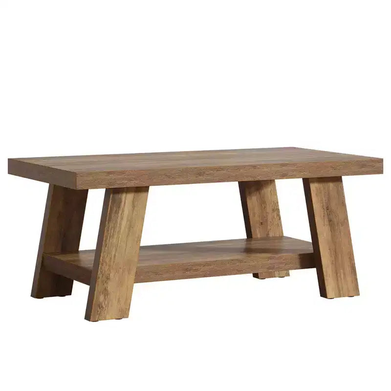 Table basse de salon, table centrale à 2 niveaux de style rustique avec rangement