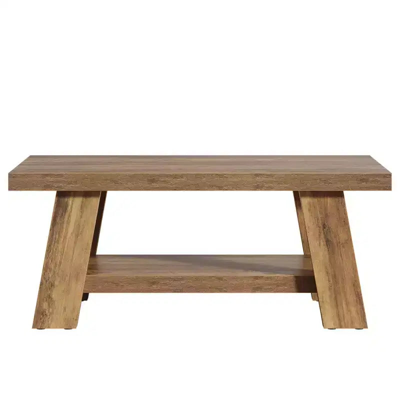 Table basse de salon, table centrale à 2 niveaux de style rustique avec rangement
