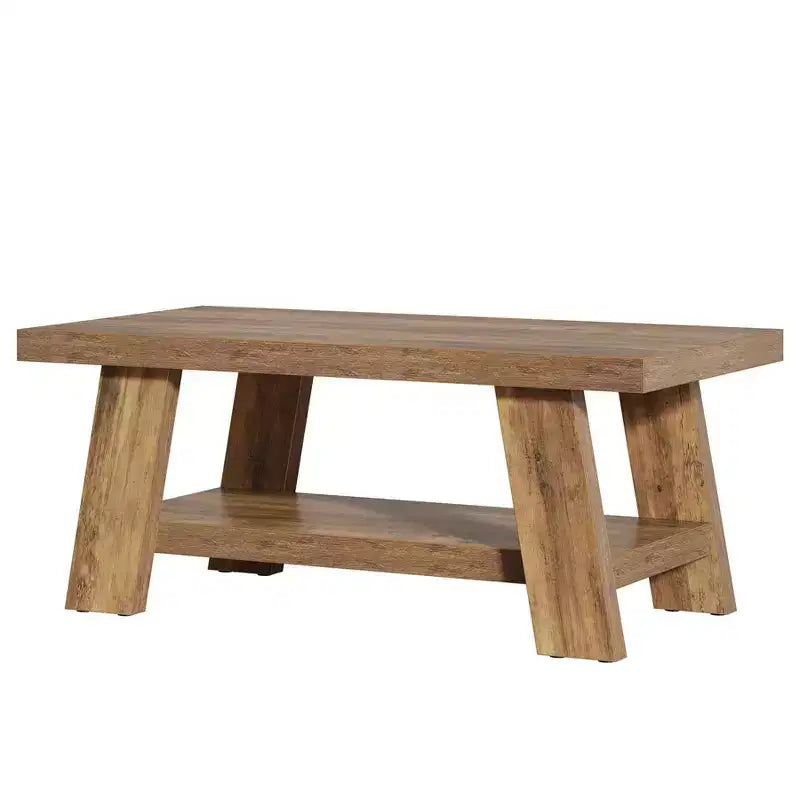 Table basse de salon, table centrale à 2 niveaux de style rustique avec rangement