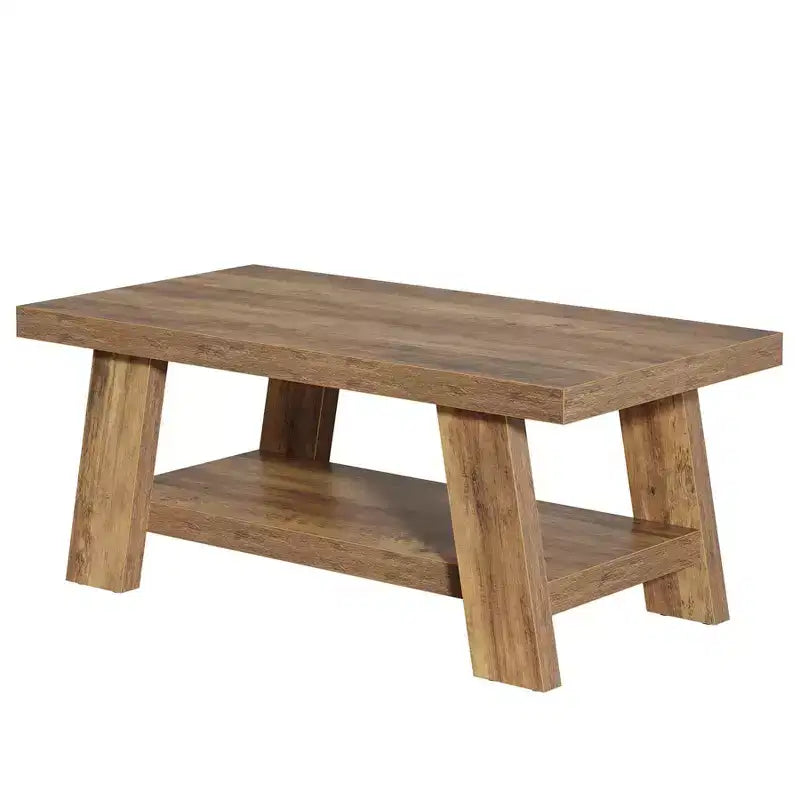 Table basse de salon, table centrale à 2 niveaux de style rustique avec rangement