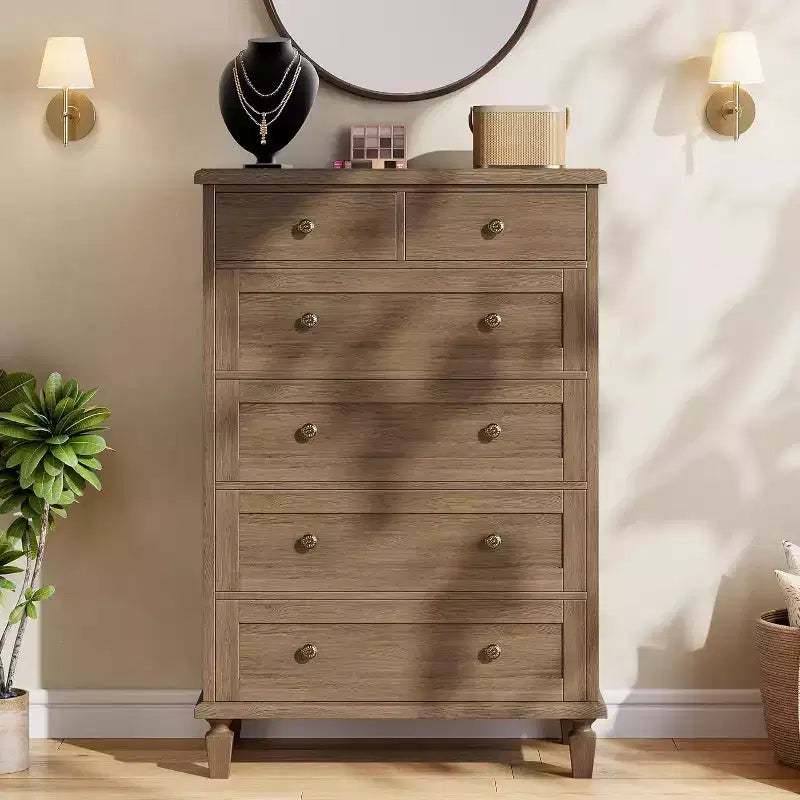 Commode Vintage à 6 Tiroirs avec Pieds Effilés, Grande Commode en Bois