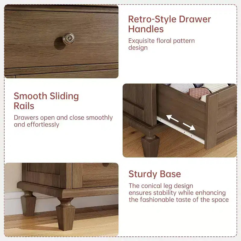 Commode Vintage à 6 Tiroirs avec Pieds Effilés, Grande Commode en Bois