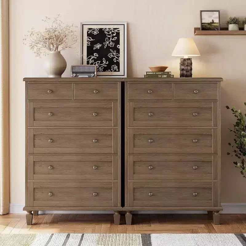 Commode Vintage à 6 Tiroirs avec Pieds Effilés, Grande Commode en Bois