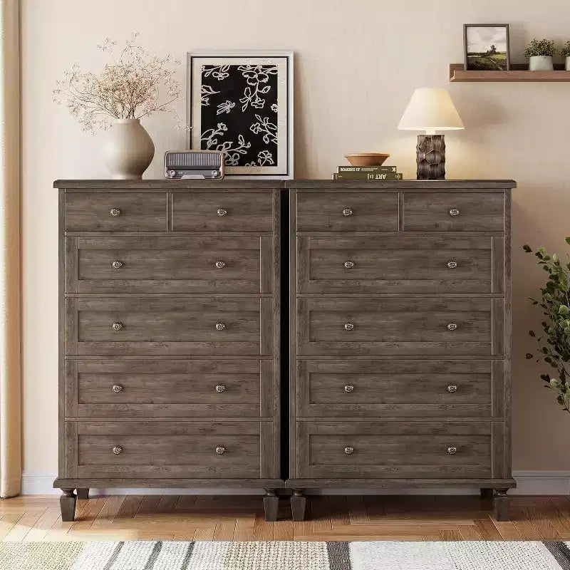 Commode Vintage à 6 Tiroirs avec Pieds Effilés, Grande Commode en Bois
