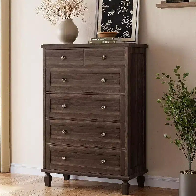 Commode Vintage à 6 Tiroirs avec Pieds Effilés, Grande Commode en Bois
