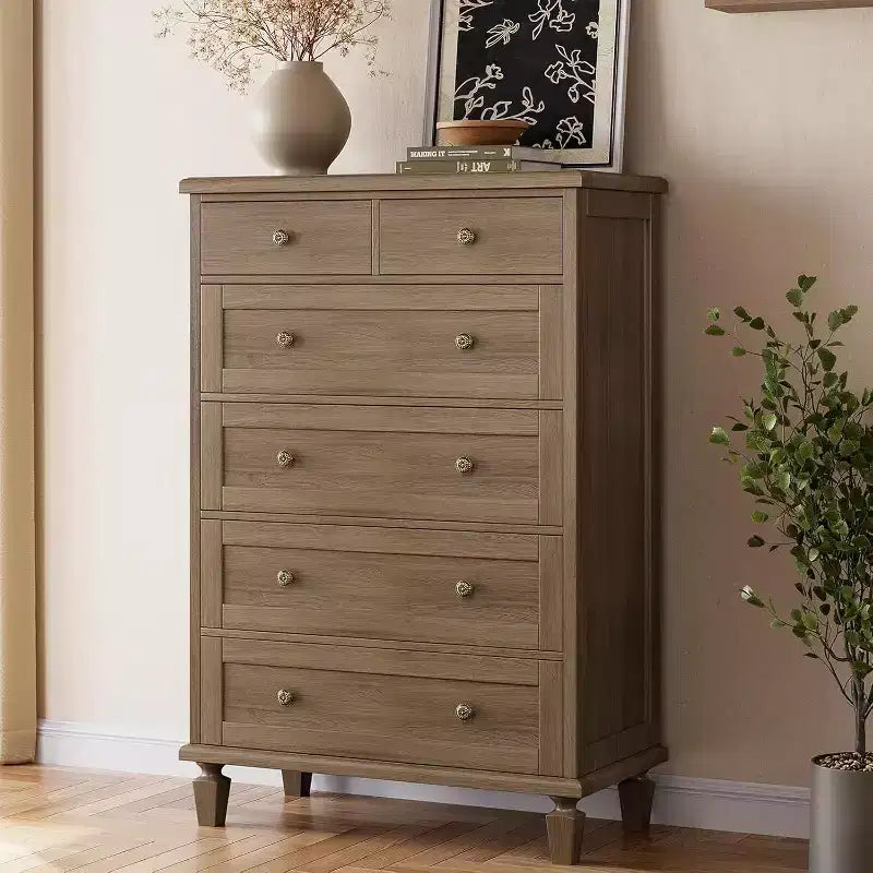 Commode Vintage à 6 Tiroirs avec Pieds Effilés, Grande Commode en Bois