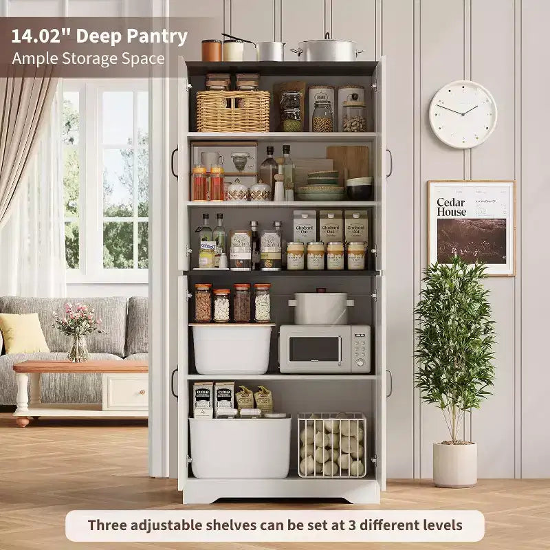 Armoire de cuisine style ferme avec 4 portes et 2 étagères réglables