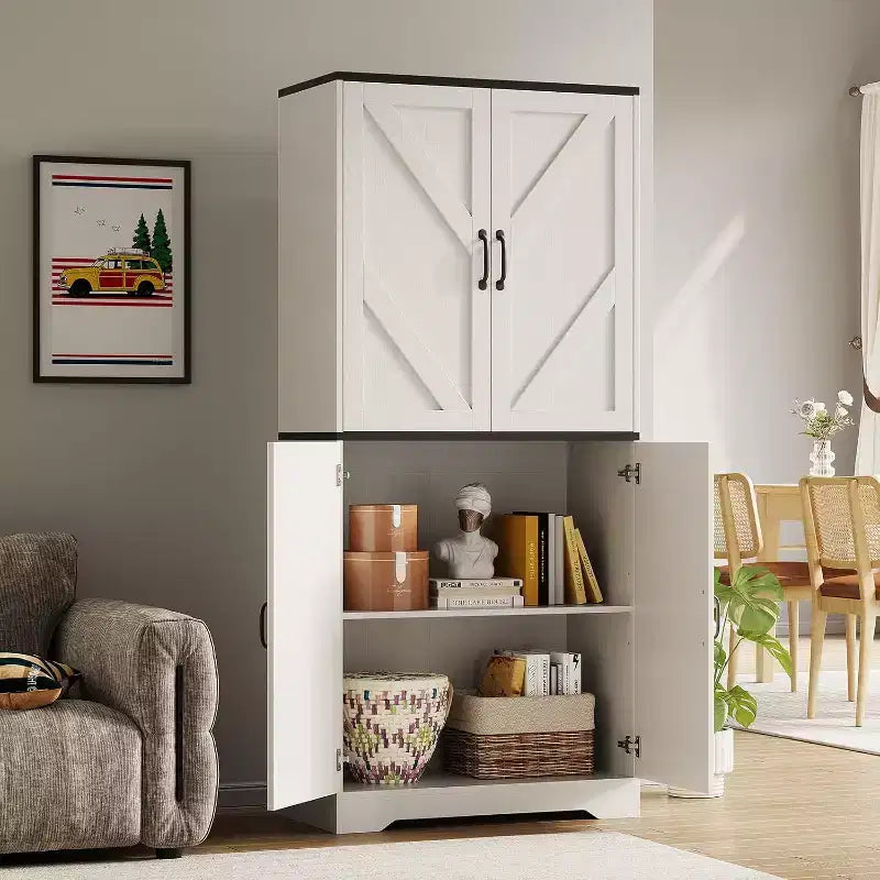 Armoire de cuisine style ferme avec 4 portes et 2 étagères réglables