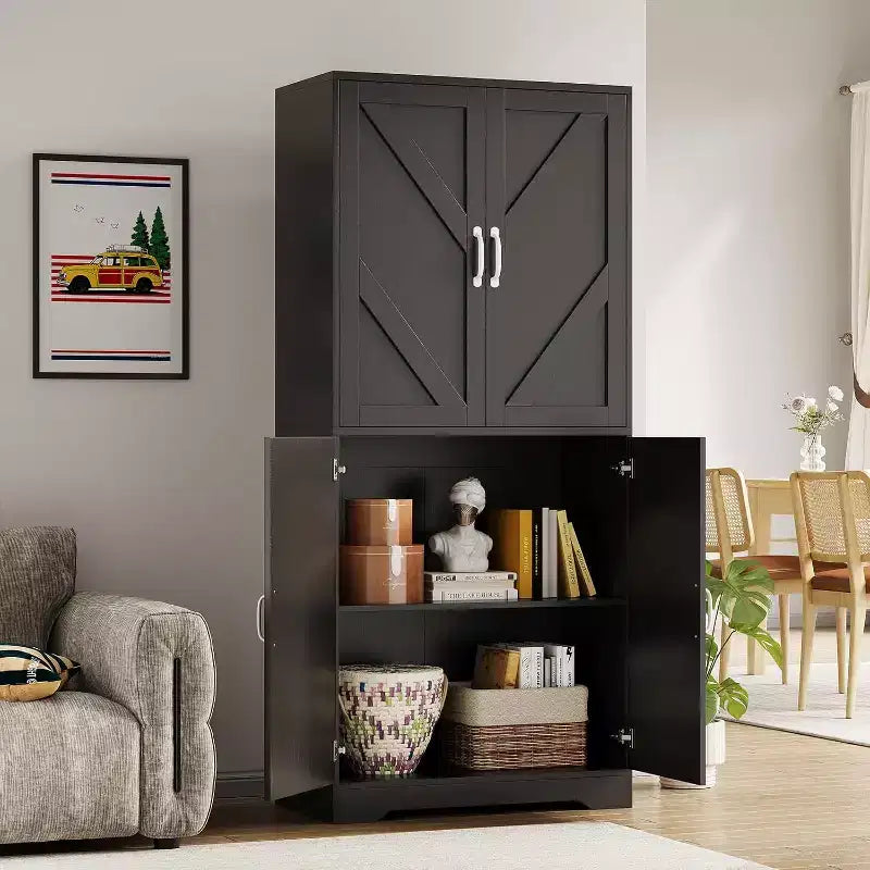 Armoire de cuisine style ferme avec 4 portes et 2 étagères réglables