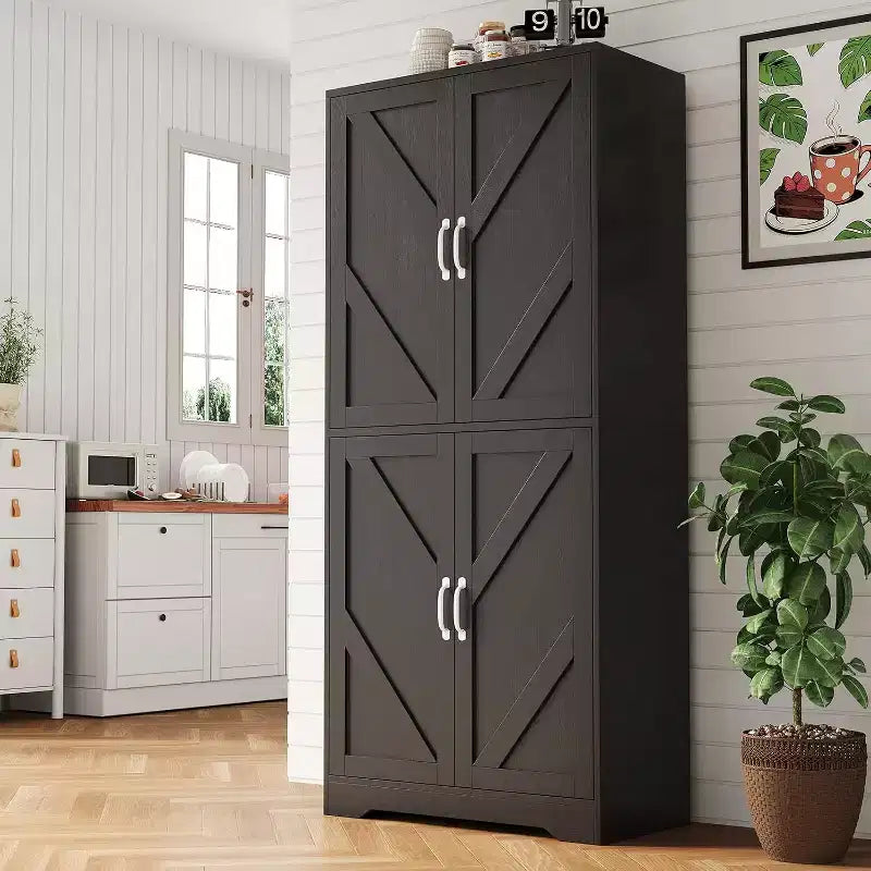 Armoire de cuisine style ferme avec 4 portes et 2 étagères réglables