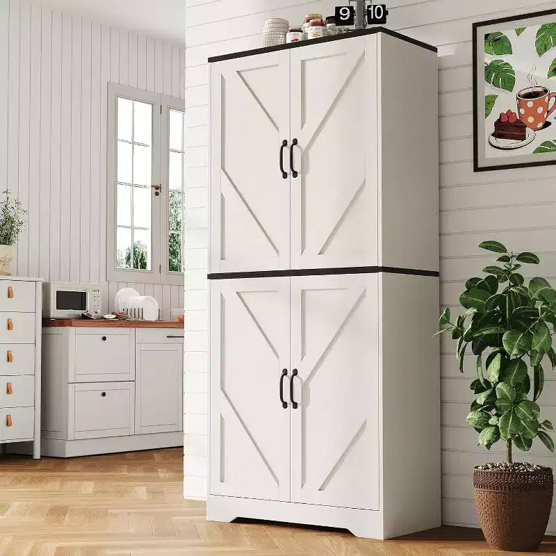 Armoire de cuisine style ferme avec 4 portes et 2 étagères réglables
