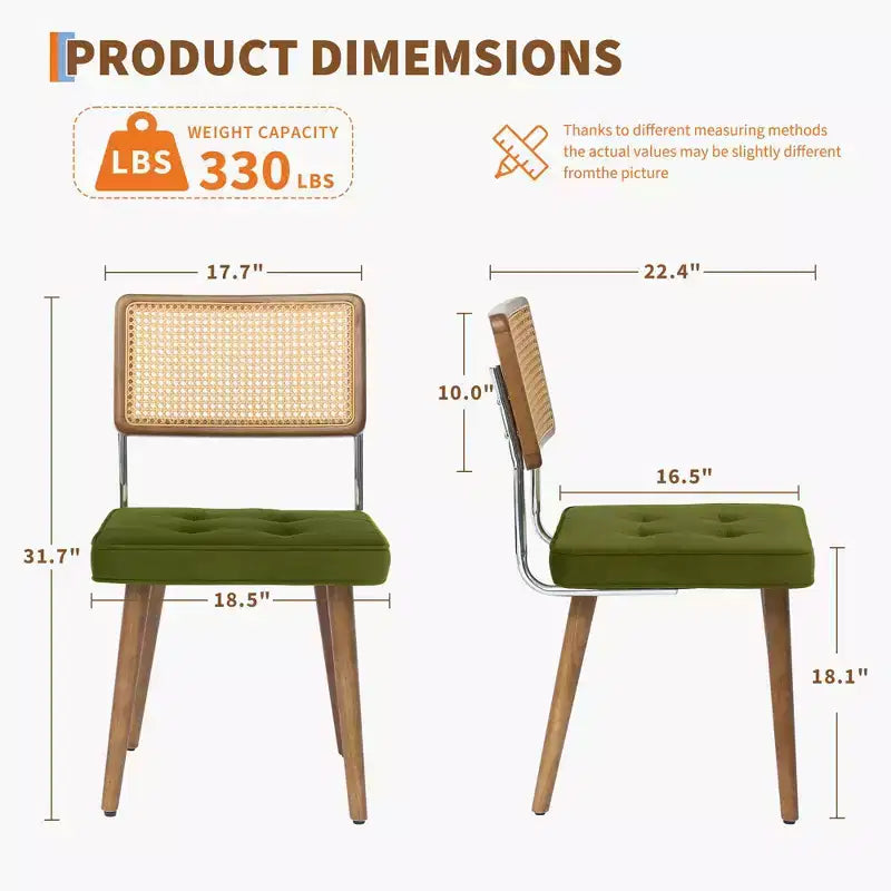Chaises de salle à manger, Assise en velours et dossier en rotin tressé - Chaises de cuisine hautes à dossier en canne