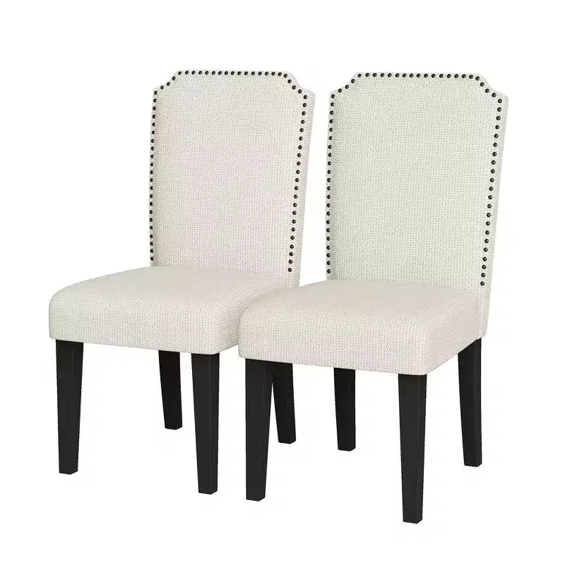 Garvee Upholstered Dining Chairs Set of 2, Padded High Back Dining Chair with Wood Legs, Fabric Chair with Nailhead Trim for Dining Room Kitchen