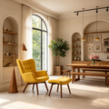 Fauteuil d'appoint capitonné contemporain en velours soyeux avec ottoman, jaune