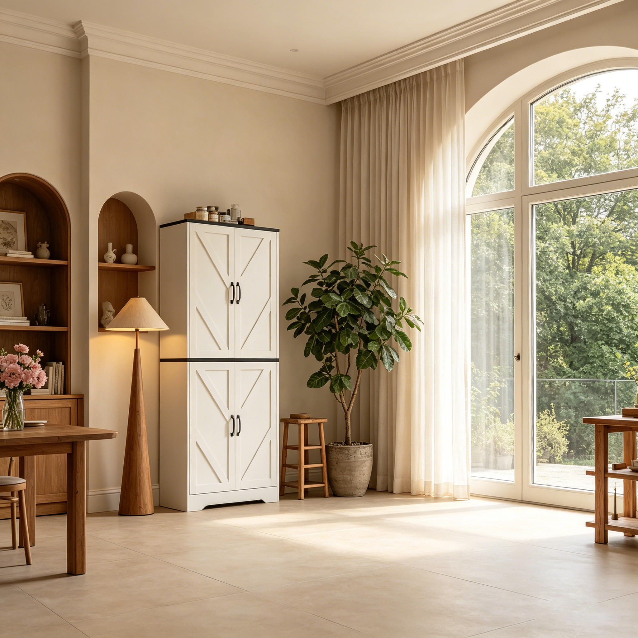 Armoire de cuisine style ferme avec 4 portes et 2 étagères réglables